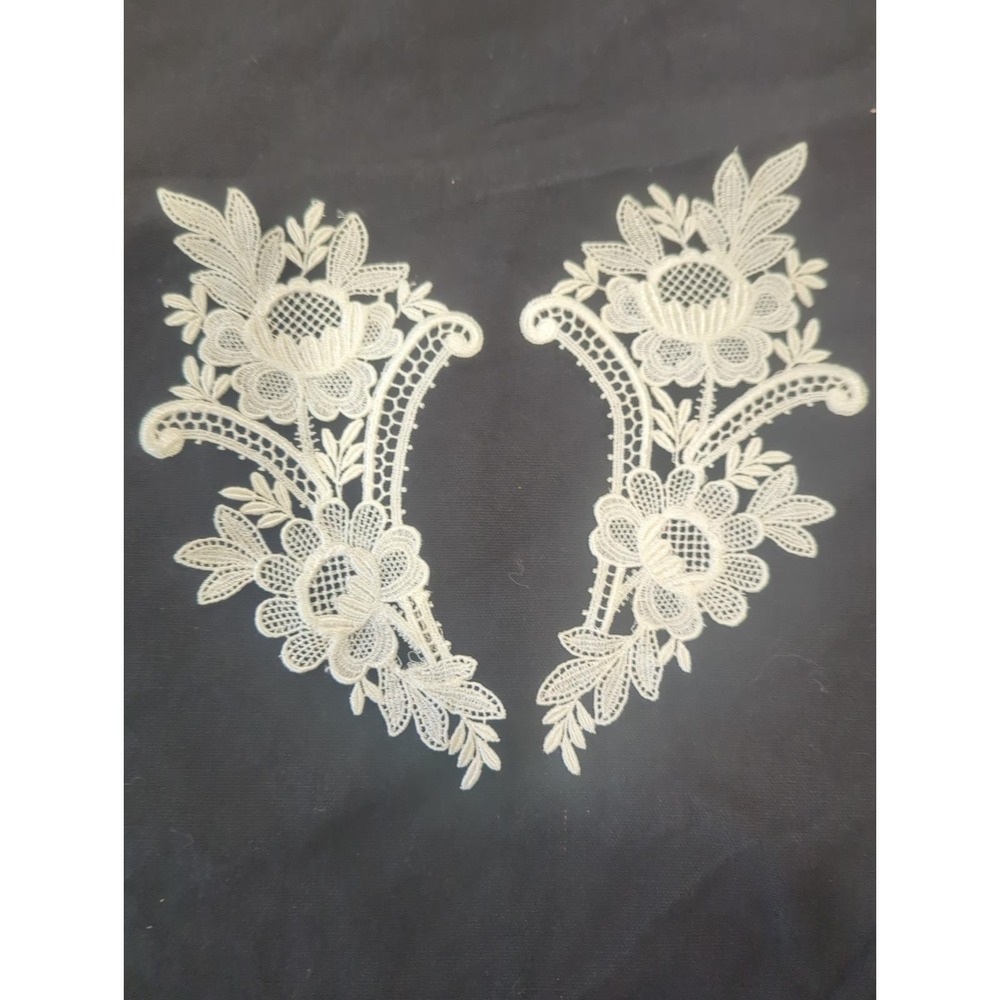 Bridal Vintage Ivory Floral Lace Applique Pair 8" Embroidered‎ Cutwork Bridal...
